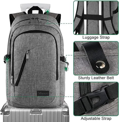 Mancro 17.3 Inch Business Laptop Backpack Large Travel Backpack Lightweight Anti-Theft Laptop Backpack for Men & Women - color: Grey, size: 17.3 inch