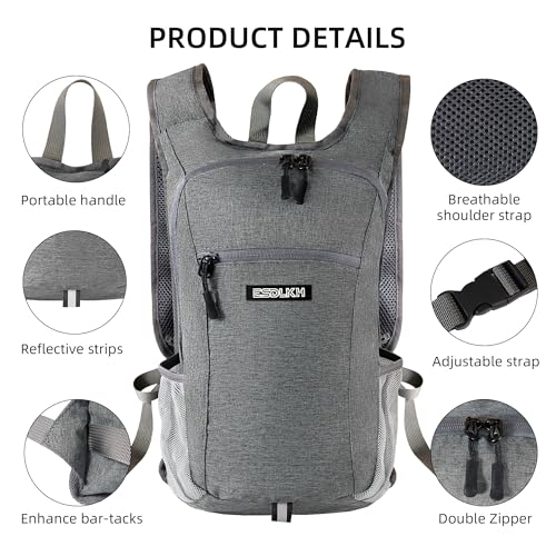Small Hiking Backpack with Detachable Front Phone Holder, Foldable Packable Back pack with Chest and Waist Strap, Lightweight Daypack for Women Men (Gray, 15L) - color: Gray