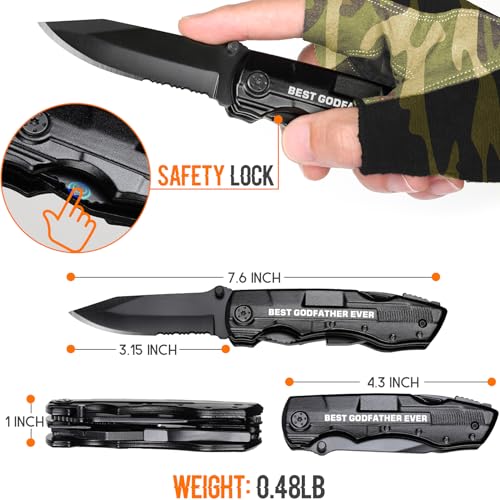 Godfather Gift, Multitool Knife, Godfather Proposal Gifts, Godfather’s Gifts from godchild, Christmas Practical Present, Gift for Camping, Hiking, Fishing, 20 in 1 Multitool - style: GODFATHER GIFTS