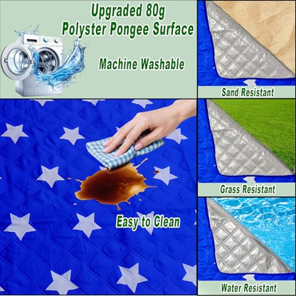 4th of July Foldable Waterproof Picnic Blanket with Soft Handle Pillow – Extra Large (80" x 60"), Machine Washable, Perfect for Outdoor, Beach, Park & Picnics, Gifts for Family & Friends