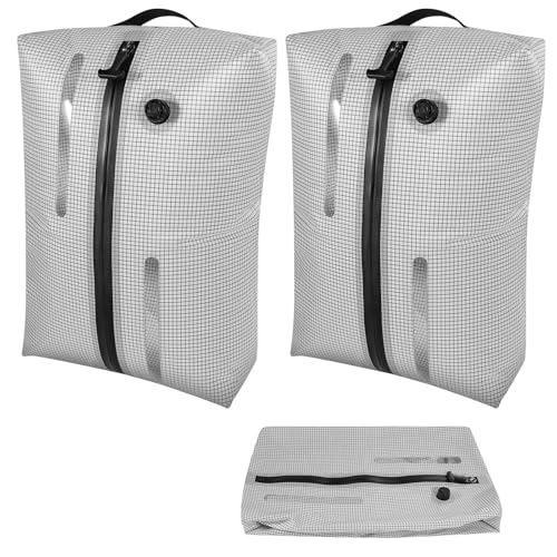 Reusable TPU Travel Vacuum Compression Bags - Waterproof Space Saver Bags for Luggage, Suitcase, Backpack, Storage Organizer (2 Pack, Grid) - color: White