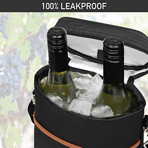 opux 2 Bottle Wine Carrier Tote, Insulated Leakproof Wine Cooler Bag, Wine Travel Bag Tote for Picnic BYOB Beach, Portable Wine Bottle Carrying Case, Gift for Wine Lover Women Men Christmas, Brown - color: Brown