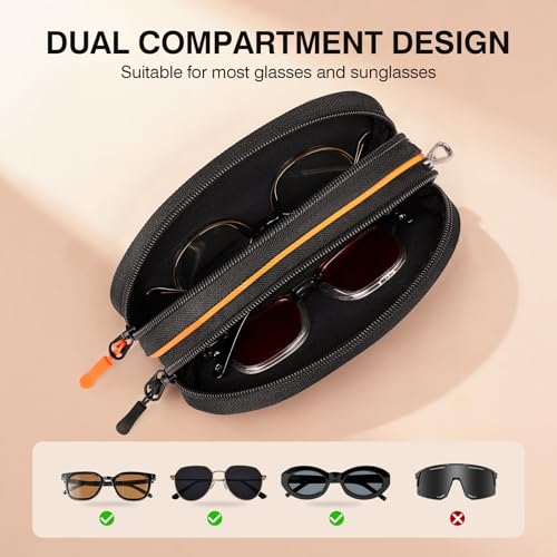 Marvolia Double Glasses Case Large Soft Eyeglass Case for Women Men Portable Zipper Sunglasses Pouch with Keychain Clip - color: Orange