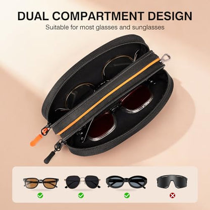 Marvolia Double Glasses Case Large Soft Eyeglass Case for Women Men Portable Zipper Sunglasses Pouch with Keychain Clip - color: Orange