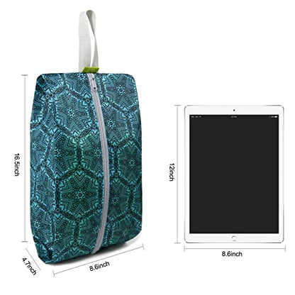 BeeGreen Shoe Organizer Shoe Bags For Travel with Zipper Closure, Shoe Storage Organizer with Handle Travel Bags, Green Blue Lightblue-Geometry, Large, Green Blue Lightblue-geometry - style: Green Blue Lightblue-geometry