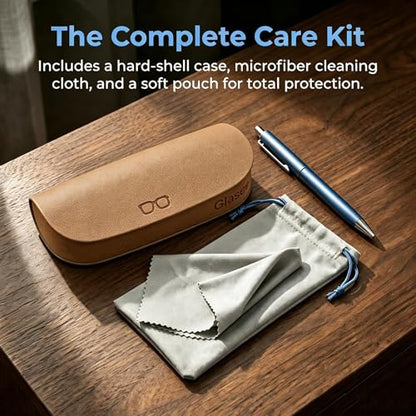 Glasses Case hard shell,3-in-1 Sunglasses Case & Eyeglass Case with Cleaning Cloth & Storage Pouch - color: Beige