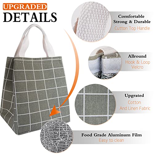 Insulated Lunch Box for Women Men, Reusable Adult Lunch Tote Bags for Work or Travel (Gray Plaid) - color: Gray plaid