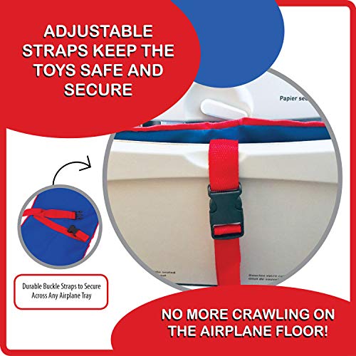 Fun N Fly Foldable Airplane Tray for Kids – Toddler Baby Airplane Travel Essentials – Portable Snack & Play Tray for Airplane Tray Table – Mesh Pockets, Cup Holder, Adjustable Strap