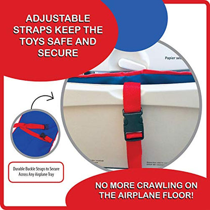 Fun N Fly Foldable Airplane Tray for Kids – Toddler Baby Airplane Travel Essentials – Portable Snack & Play Tray for Airplane Tray Table – Mesh Pockets, Cup Holder, Adjustable Strap