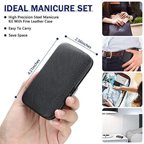 Hanaive 6 Set Manicure Set 48 Pcs Nail Clippers Pedicure Kit Gift for Fathers Day 8 in 1 Stainless Steel Grooming Kit Professional Nail Care Tools with Luxurious Travel Case for Men Women(Black) - color: Black