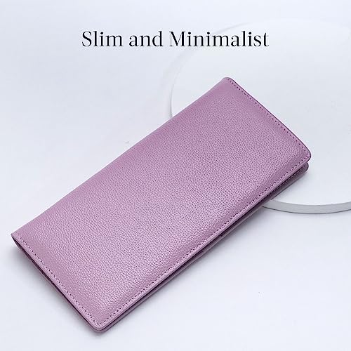 Bveyzi Ultra Slim Thin Leather RFID Blocking Credit Card Holder Bifold Clutch Wallets for Women - color: Light Purple