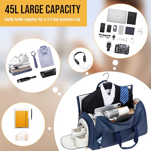 Convertible Garment Bag, Carry on Garment Duffel Bag with Shoulder Strap, Men's Women's Travel Clothing Bag with Shoe Compartment, 2-in-1 Hanging Suitcase Suit Business Travel Bag (Blue) - color: Blue