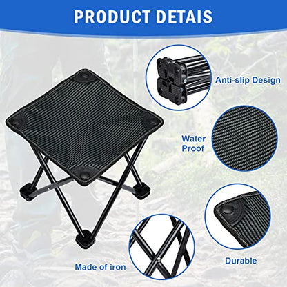 4 Pack Camping Stool Foot Rest Small 11Inch Portable Folding Camping Chair Lightweight Foot Rest Seat with Carry Bag for Fishing Hiking Gardening Beach Outdoor Walking Backpacking Travel BBQ (Black)