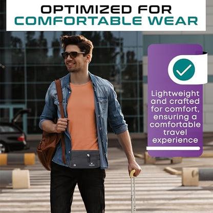 Travel Money Belt & Passport Holder - RFID Blocking Slim Travel Wallet & Fanny Pack for Men and Women - Essential Travel Pouch for Cash, Credit Cards, and Documents - color: Black