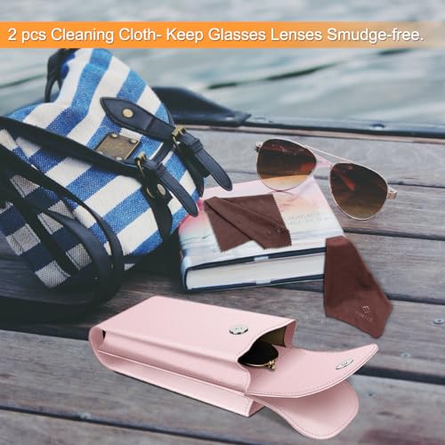 FINTIE Double Glasses Case with Carabiner Hook, Portable Vegan Leather Eyeglass Case Anti-scratch Sunglasses Pouch - color: Rose Gold