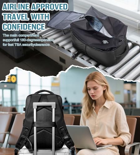 BOXSAM Large Vacuum Travel Backpack with Pump for Women, Personal Item Carry on Backpacks Flight Approved 18x14x8 inches for Men,Laptop Waterproof Work Compression bags Casual Daypack,Black - color: Black