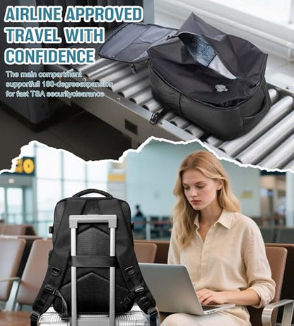 BOXSAM Large Vacuum Travel Backpack with Pump for Women, Personal Item Carry on Backpacks Flight Approved 18x14x8 inches for Men,Laptop Waterproof Work Compression bags Casual Daypack,Black - color: Black