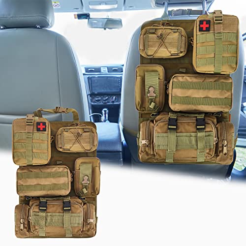 Universal Tactical Seat Back Organizer Vehicle Molle Panel Organizer Storage Bag with 5 Detachable Molle Pouch for All Vehicel Such as Jeep,Truck,SUV, Car, Ford,Chevy etc - color: N Khaki