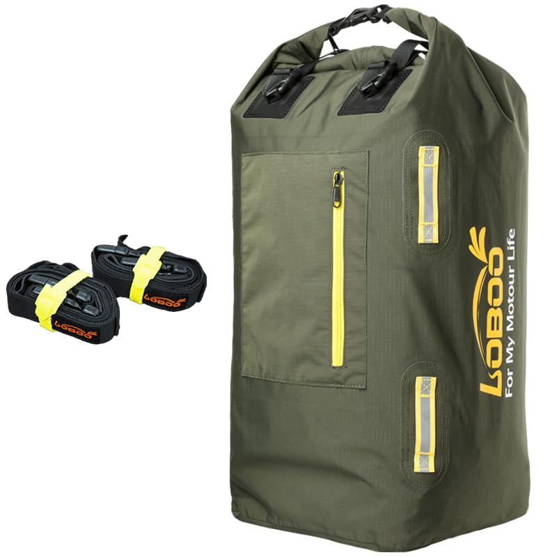 Loboo 30L Motorcycle Travel Foldable Expansion Waterproof Bag, Motorcycle Tail Luggage Bag, Travel Hiking Waterproof Backpack Outer Mesh Zipper Pocket for Motorcycling Skiing (Green)