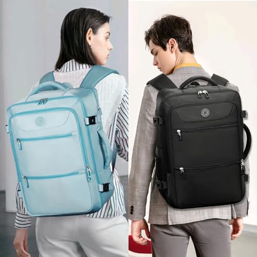 SHRRADOO Travel Backpack for Women & Men,Airline Approved Carry On Luggage,TSA Overnight Bags,40L Personal Item Travel Bag fits 17" Laptop,Carry on Bag with Storage Bag Cosmetic Bag Set 3pcs - color: Light Blue