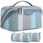BOYATU Travel Makeup Bag Cosmetic Bag for Women: 3 Pcs Set Make up Bag with Compartments - Waterproof Vegan Leather Toiletry Bags with Handle - Makeup Organizer for Travel Essentials(C-1-Blue) - color: C-1-Blue