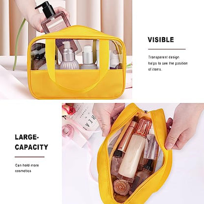 Clear Makeup Bag, 3 Pcs of Cosmetic Bags Set, Transparent PVC Travel Makeup Pouch, Waterproof Cute Toiletry Bag for Women (Yellow) - color: Z-Yellow-3pcs, style: 3pcs