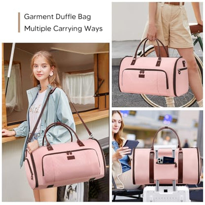 Vessgra Garment Bag for Airplane Travel,Weekender Travel Bag for Women, 2 in 1 Convertable Garment Duffle Bag with Shoes Compartment Carry on Bag Hanging Garment Bag Travel with Shoulder Strap,Pink - color: Pink