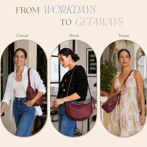 Mali&Lili Hobo Shoulder Bag for Women, Aria Convertible Crossbody Bags for Women, Vegan Leather purses, Shoulder Handbags - color: Sour Cherry