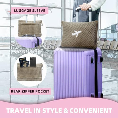 3 in 1 Travel Blanket Pillow Set - 350 GSM Thick Travel Blanket Airplane Compact with Bag, Soft Bag with a Pocket, Inflatable Travel Pillow for Camping & Car Trip (Light Coffee) - color: Light Coffee