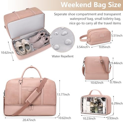 Wogarl Weekender Bag for Women Men Large Overnight Bag Travel Duffel Bag with Shoe Compartment Toiletry Satchel Bag Carry On Bag Fit 21" Laptop - color: Pink