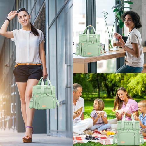 MAPLELILY Lunch Box for Men Women - Double Deck Insulated Lunch Bag, Large Leak Proof Tote Cooler, Wide Open Dual Compartment Lunch Bags with Shoulder Strap, For Work Picnic Hiking Beach, Green - color: Green
