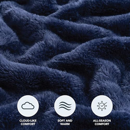 Berkshire Blanket Classic Extra-Fluffy™ Plush Blanket King Size, Soft Fuzzy Fluffy Long Hair Blanket for Couch Sofa Bed, Atlantis Dark Blue, 90x108 Inches - color: Atlantis Blue, size: King/Cal King
