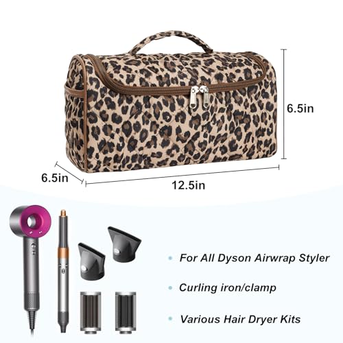 Quilted Hair Tools Travel Bag, Cute Portable Organizer Case with Hanging Hook, Compatible with Dyson Airwrap Styler,Hair Curler Accessories - color: Leopard Print