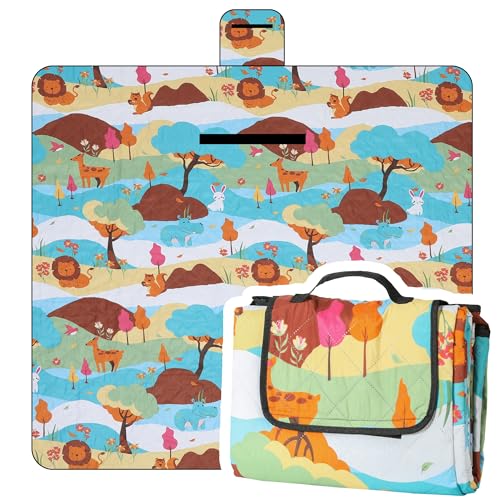Dimatic Cute Picnic Blankets 78"x78" Extra Large Beach Blankets Waterproof Sand Proof Foldable Portable for Outdoor Family Camping - color: Animals