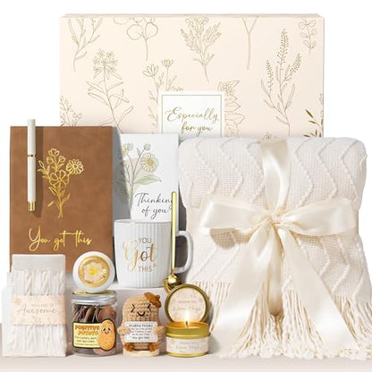 Self Care Get Well Soon Gifts Baskets for Women, Birthday Gifts Spa Care Package After Surgery, Inspirational Thinking of You Sympathy Basket Feel Better Christmas Encouragement Gift for Mom Friends - color: Ivory