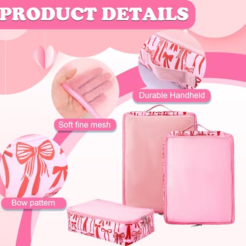 Shinylin 3 Pack Compression Packing Cubes for Travel 3 Size Clothing Bags with Mesh Window for Travel Home Underwear Clothes Accessories Organization Women(Pink bow) - style: Pink bow