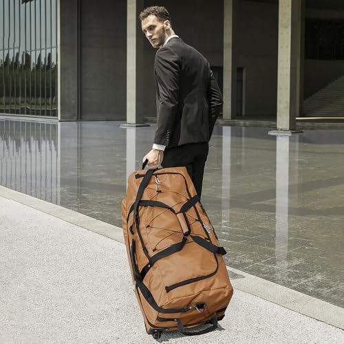 32" Soft-Sided Foldable Wheeled Duffle Bag, 110L Expandable 140L Rolling Travel Bag with Matching Storage Pouch, Updated Brown - color: Brown