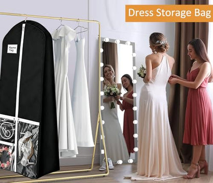 72" Wedding Dress Garment Bag with 10'' Gusseted Dress Bags for Gowns Long 4 Pockets Dress Bag Garment Storage Cover for Women, Black