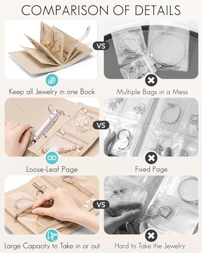 VLANDO Travel Jewelry Case,Jewelry Organizers and Storage Jewelry Book Ring Binder with Clear Zipper Velvet Jewelry Pouches Bags for Rings,Necklace,Earrings-White - color: 07.White-Crocodile