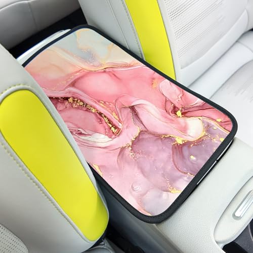 Car Armrest Box Pad,Pink Marble Car Armrest Pad Car Armrest Cover Protector for Most Vehicle, SUV, Truck, Car - color: Pink Marble