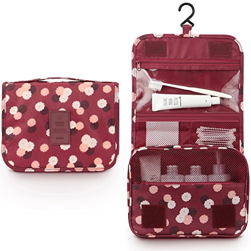 Mossio Hanging Toiletry Bag - Large Cosmetic Makeup Travel Organizer for Men & Women with Sturdy Hook - color: Wine Flower
