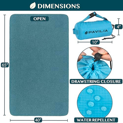 PAVILIA Travel Blanket Airplane Compact with Bag, Lightweight Soft Fleece Plane Blanket Long Flights, Camping Road Trips, Packable Travel Gift Essentials with Luggage Backpack Strap, 65x40, Teal Blue - color: Teal Blue