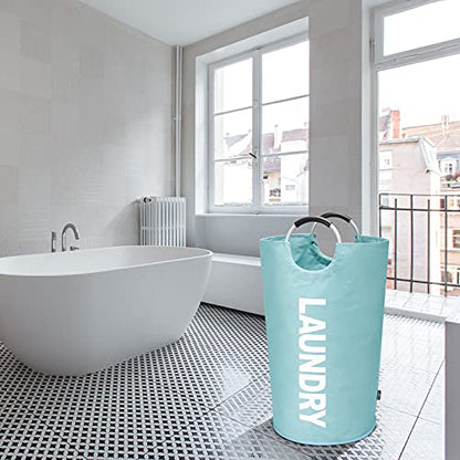 DOKEHOM 90L Large Laundry Basket, Collapsible Laundry Bag, Freestanding Tall Clothes Hamper, Foldable Washing Bin (Light Blue) - color: Light Blue, size: 90L