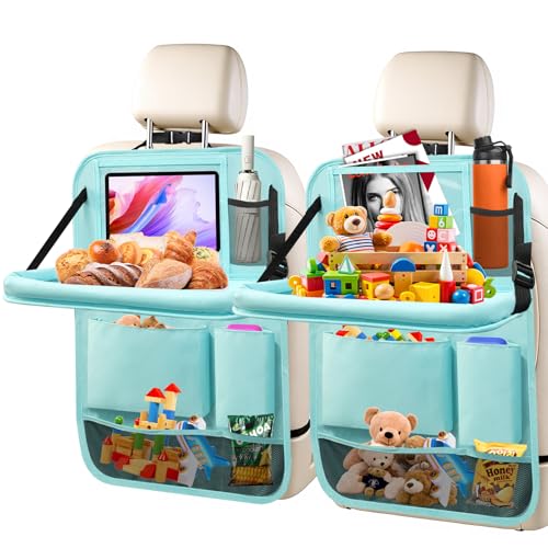 2Pack Car Backseat Organizer with Foldable Table Tray,6 Storage Pockets Car Storage Organizer with Tablet Holder,Car Seat Back Protectors Kick Mats Travel Accessories Blue - color: Blue, size: 2 Pack with Food Tray