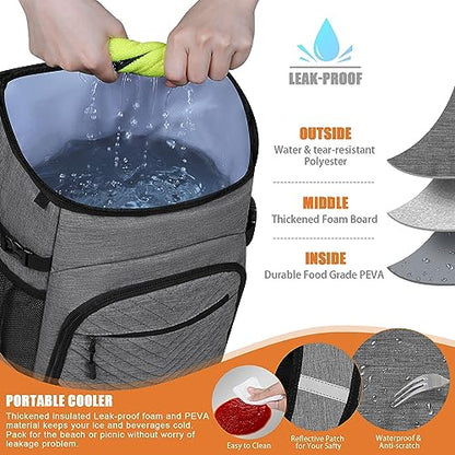 Cooler Backpack Insulated Leakproof Waterproof Backpack Cooler Bag 30/45 Cans, Large Capacity Lightweight Travel Camping Beach Backpack Cooler Ice Chest for Men and Women - color: gray, size: 30 Cans