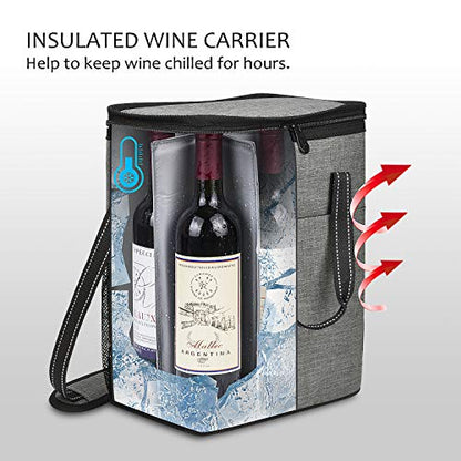 Tirrinia 6 Bottle Wine Gift carrier, Insulated Leakproof Padded Wine Cooler Carrying Tote Bag for Travel, Camping and Picnic, Perfect Wine Lover Gift, Grey - color: Grey