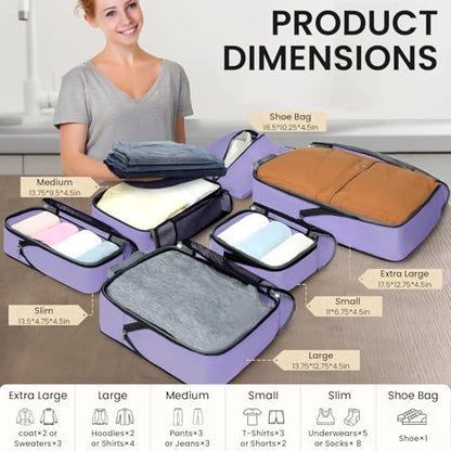 BAGAIL 4 Set/6 Set/8 Set Compression Packing Cubes Travel Accessories Expandable Packing Organizers (Half Mesh, 6-Lavender) - color: 6-Lavender, style: Half Mesh