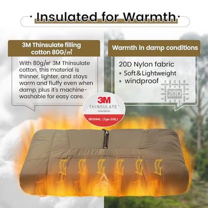 ONETIGRIS Camping Blanket Poncho with with Recycled Synthetic Insulation,Wearable Hoodie Blanket | Ultralight Water-Resistant Warm Camping Blanket for Outdoor, Hiking, Stadium - color: 2pcs-brown