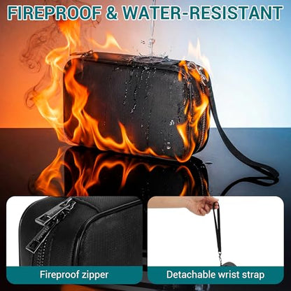 Fireproof Electronics Organizer Travel Case, Water Resistant Tech Accessories Pouch, Explosion-proof Cord Storage Bag with Fireproof Zipper for Phone, Power Bank, Cables, USB, Black