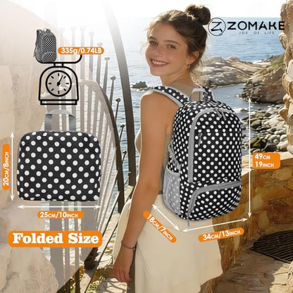 ZOMAKE Lightweight Packable Backpack 30L, Foldable Hiking Backpacks Water Resistant Compact Folding Daypack for Travel(Black，White polka dots) - color: Black，white Polka Dots